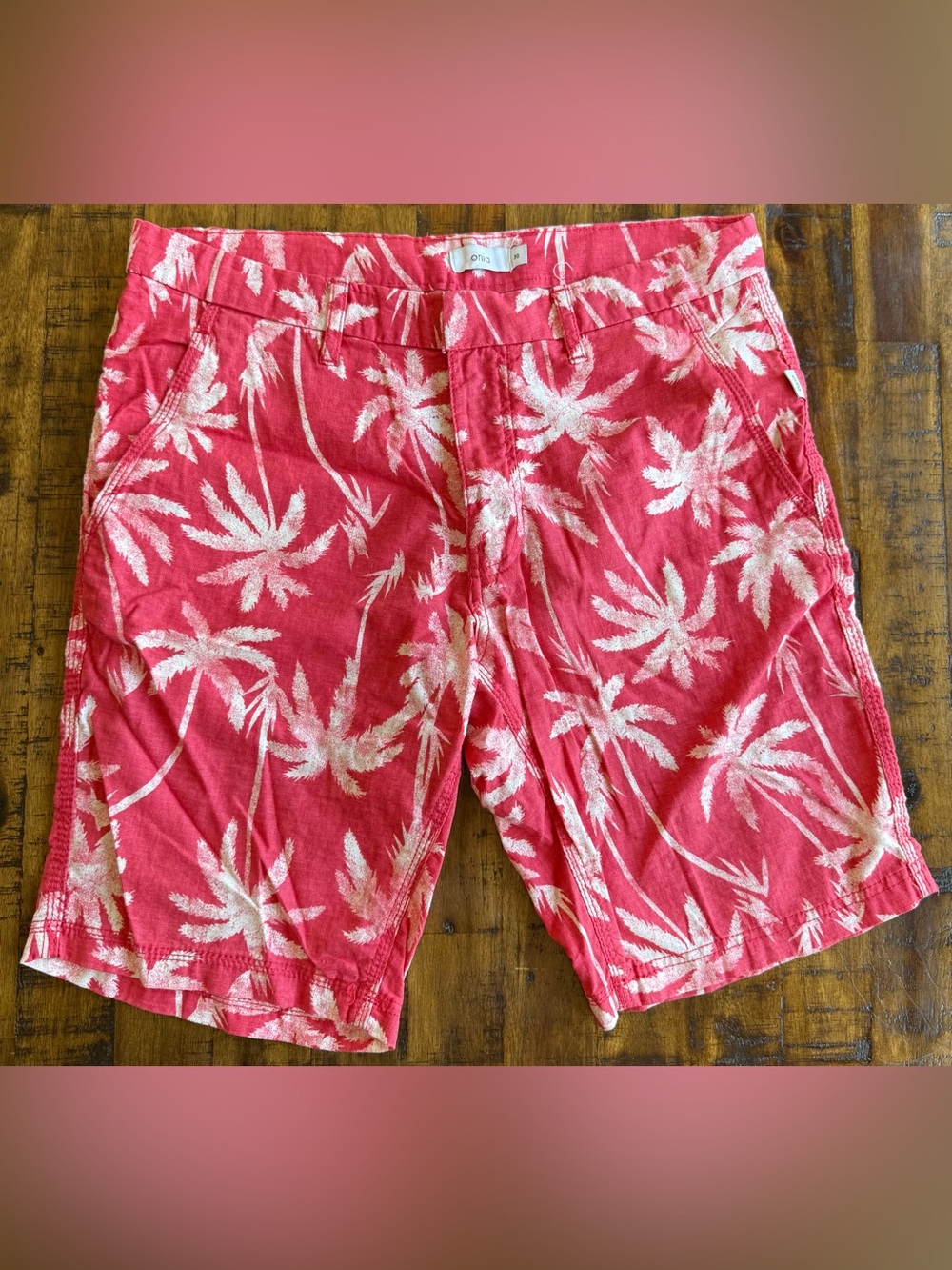 Onia Linen Blend Chambray Palm Print Austin Shorts | Size 30